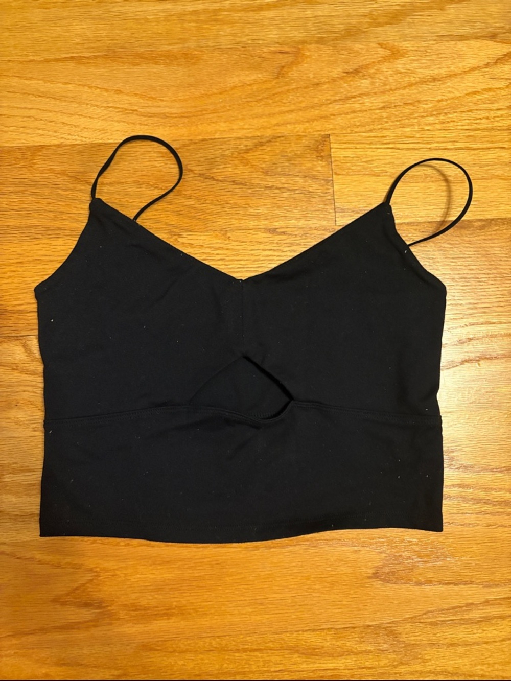 Abercrombie & Fitch Black Spaghetti Strap Crop Cami with Front Keyhole